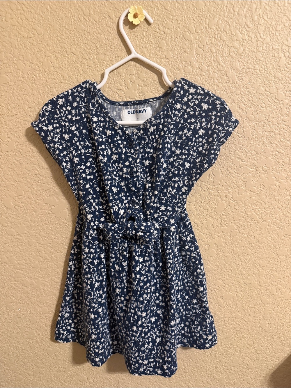 Old Navy Navy & White Floral Tie-Waist Casual Dress
